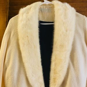 Bernard Altmann cream colored vintage sweater with fur collar.